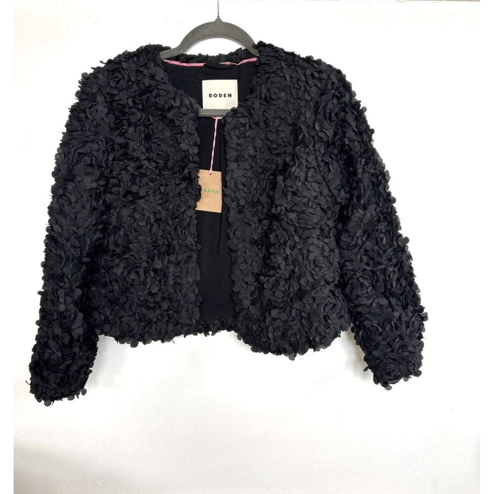 Boden Women's Petal Textured Cropped Jacket Black Petal Tulle US:8 UK:12 NEW